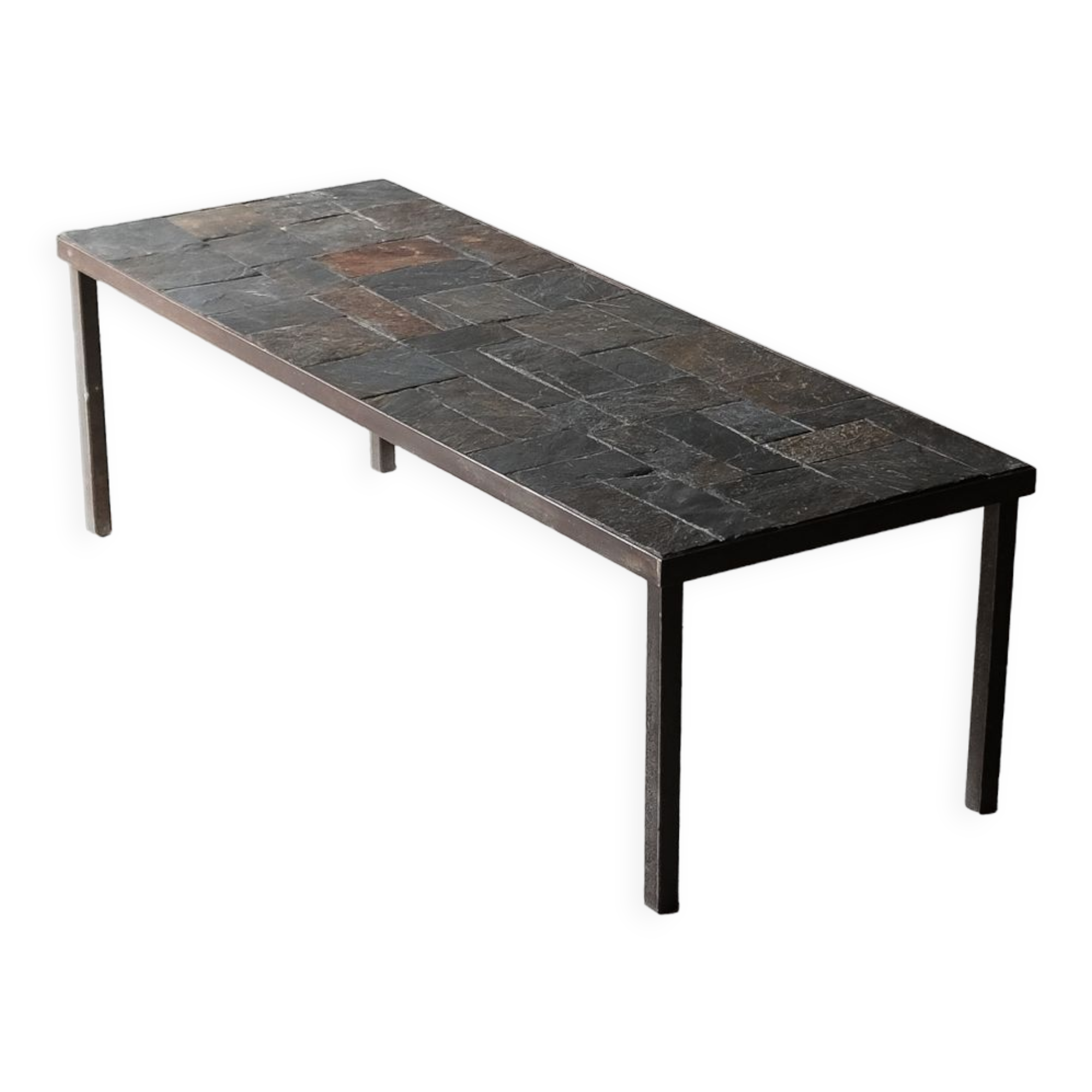 Metal and slate coffee table, circa 1960