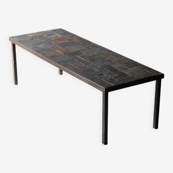 Metal and slate coffee table, circa 1960