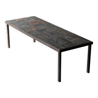 Metal and slate coffee table, circa 1960