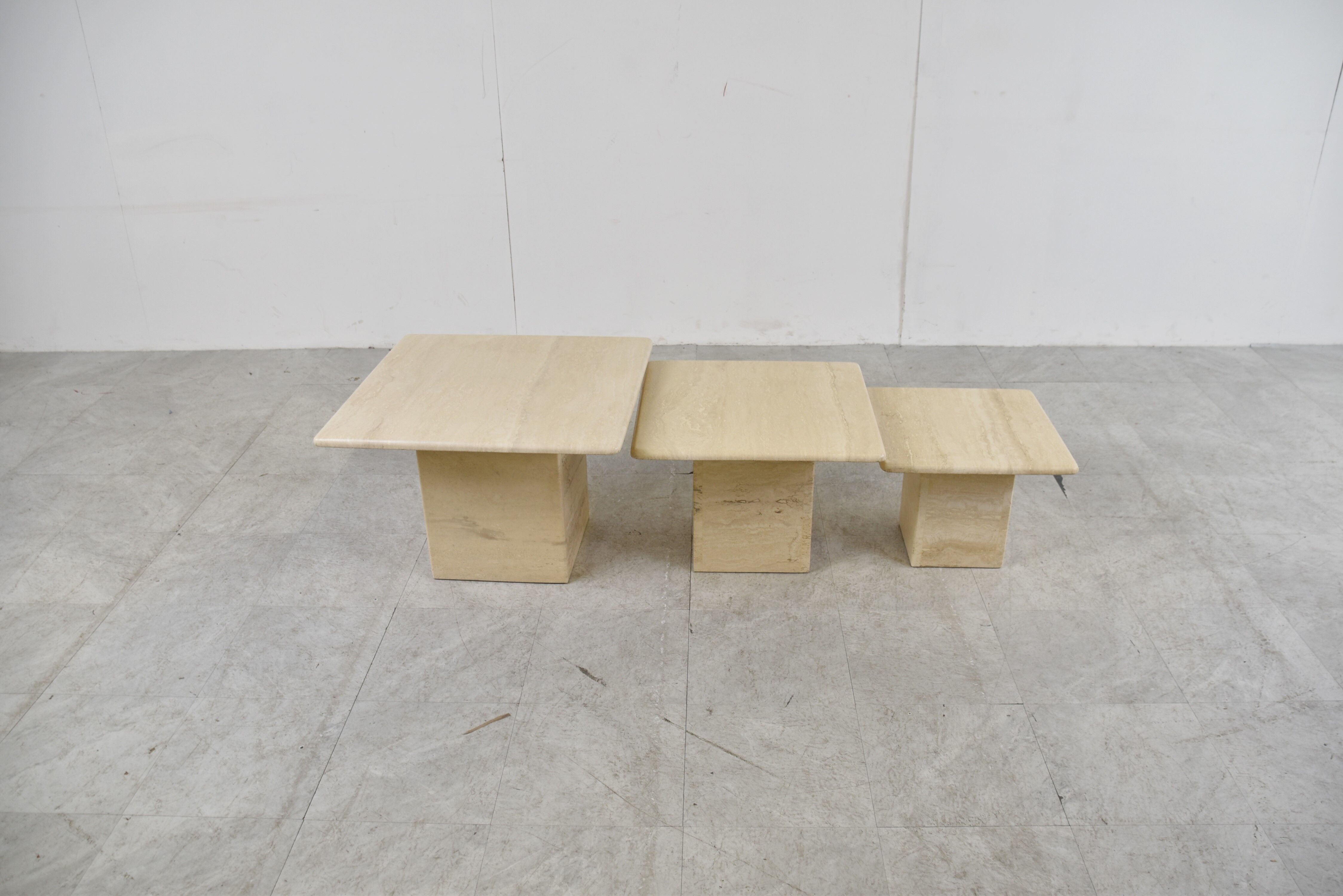 Vintage travertine nesting tables or side tables, 1970s