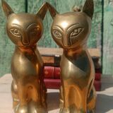 Gold-plated brass bookend cat