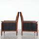 Beautiful set of 2 black cow leather Art Deco design armchairs with high back