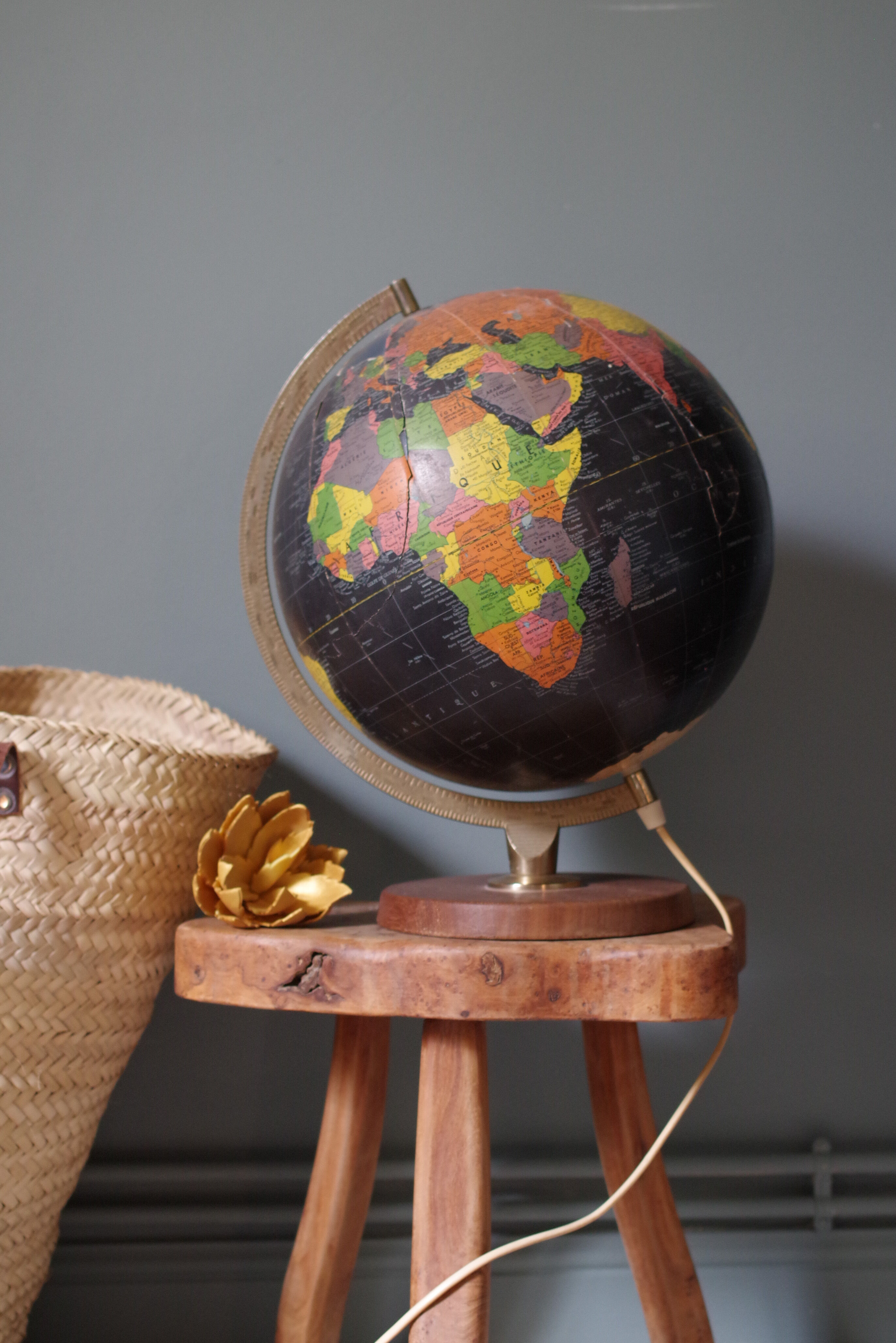 Black earth globe old wood base