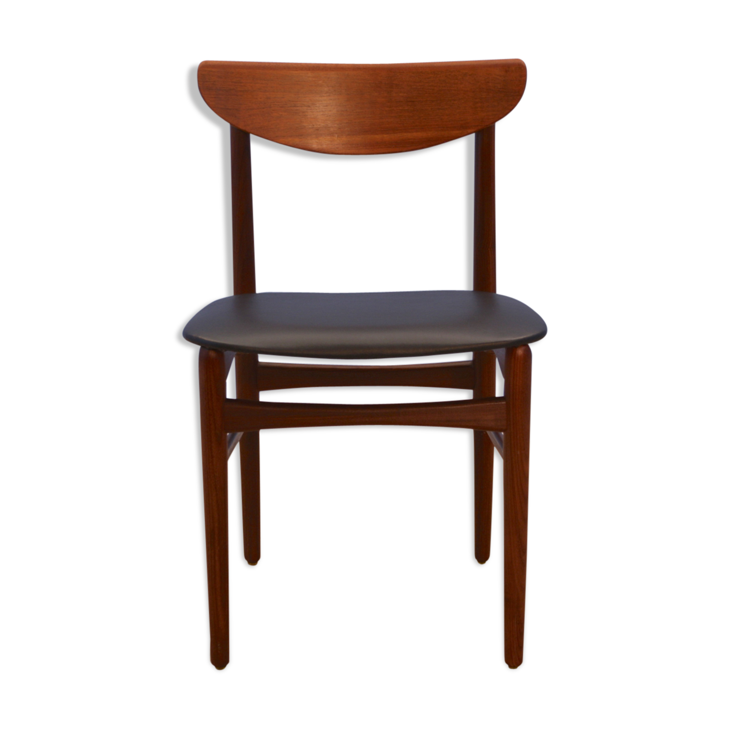 Danish dining chair in teak with new upholstery in black leatherette, 1960s