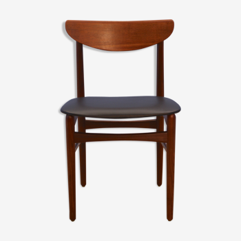 Danish dining chair in teak with new upholstery in black leatherette, 1960s