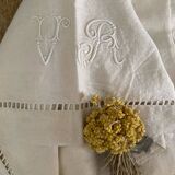 VR monogrammed cotton and linen sheet, 1900s