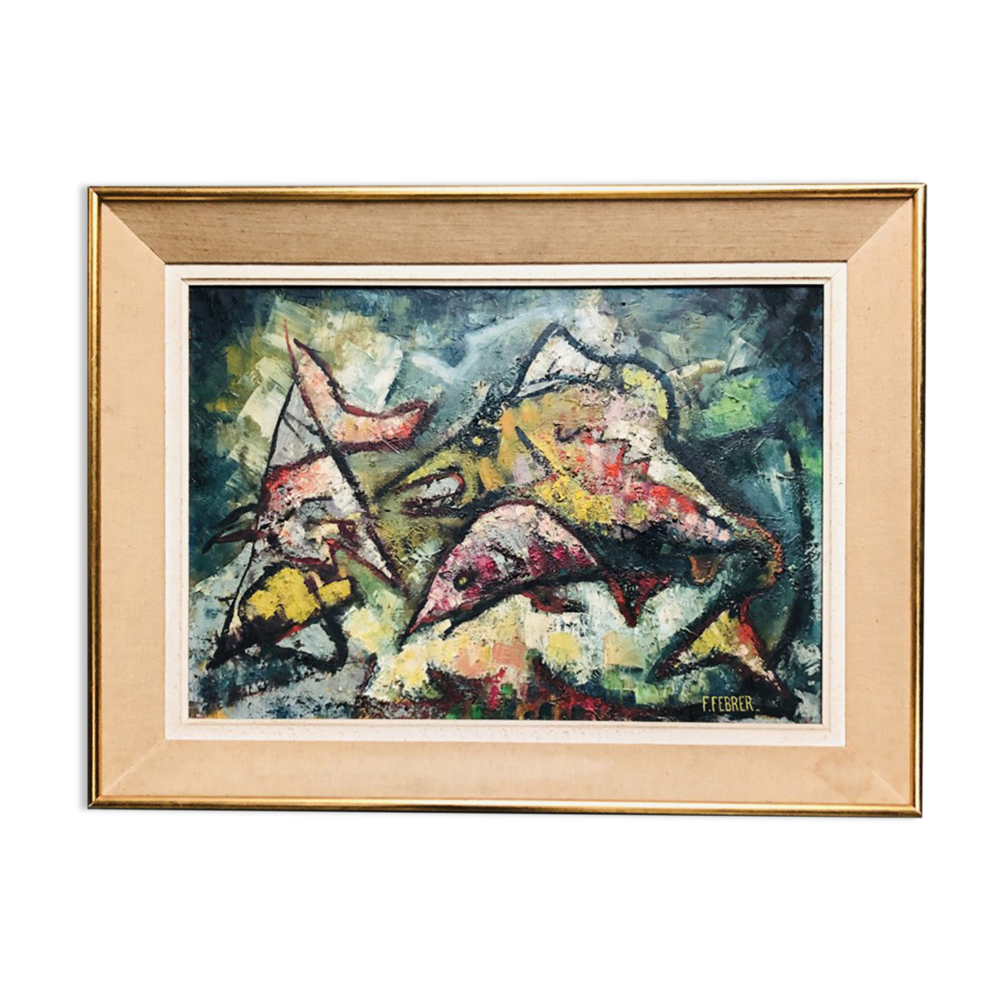 Old painting signed Ferber "The fish"
