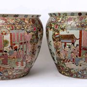 Pair fish aquarium - chinese porcelain - cloisonné enamel - canton - epoch: xxth century