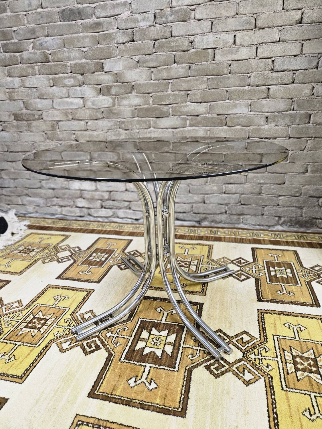 Vintage smoked glass dining table, Italy 1970s