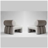 Pair of contemporary armchairs - taupe color - sun-resistant fabric