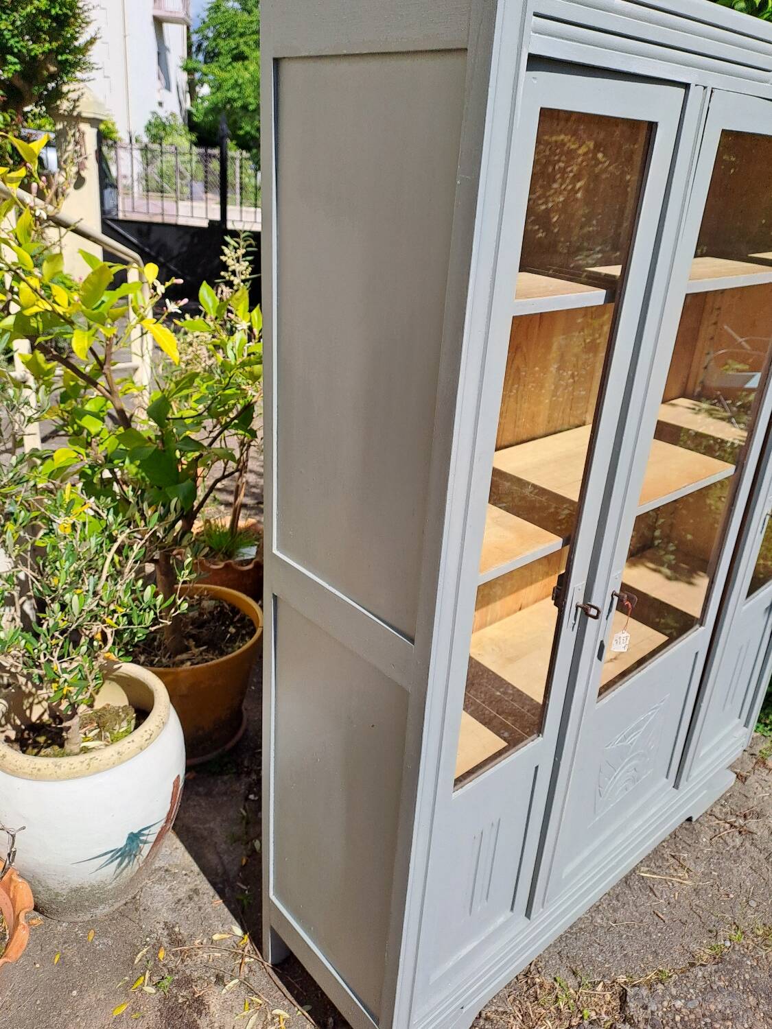 Art Deco 3-door glass bookcase