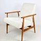Armchair 'Lis', 1970s, white boucle, design by Henryk Lis - natural beech wood