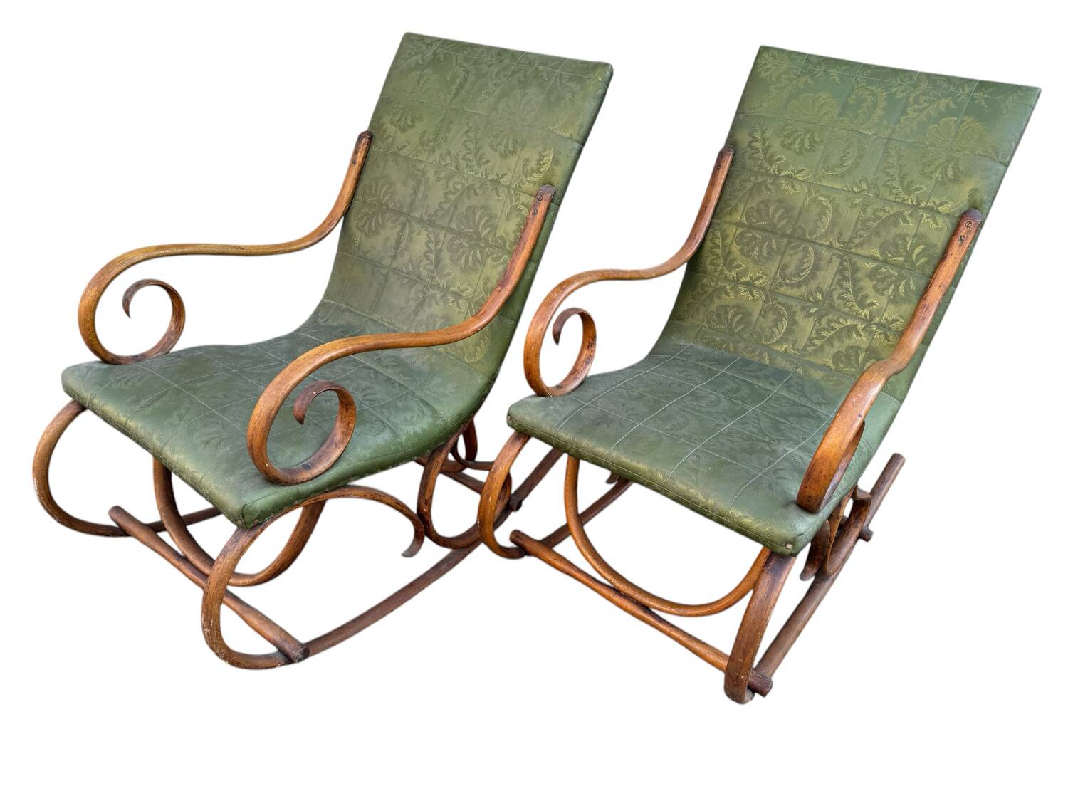 Set of 2 thonet style rocking chairs in green leatherette