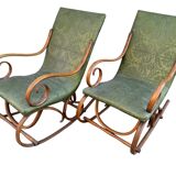 Set of 2 thonet style rocking chairs in green leatherette