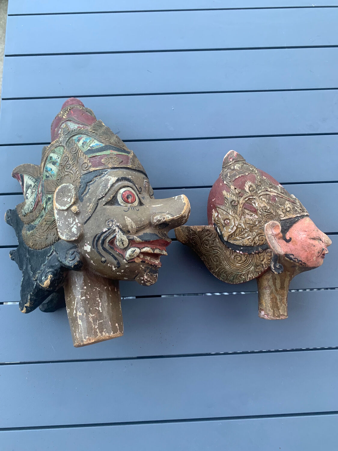 Indonesian wooden puppet heads
