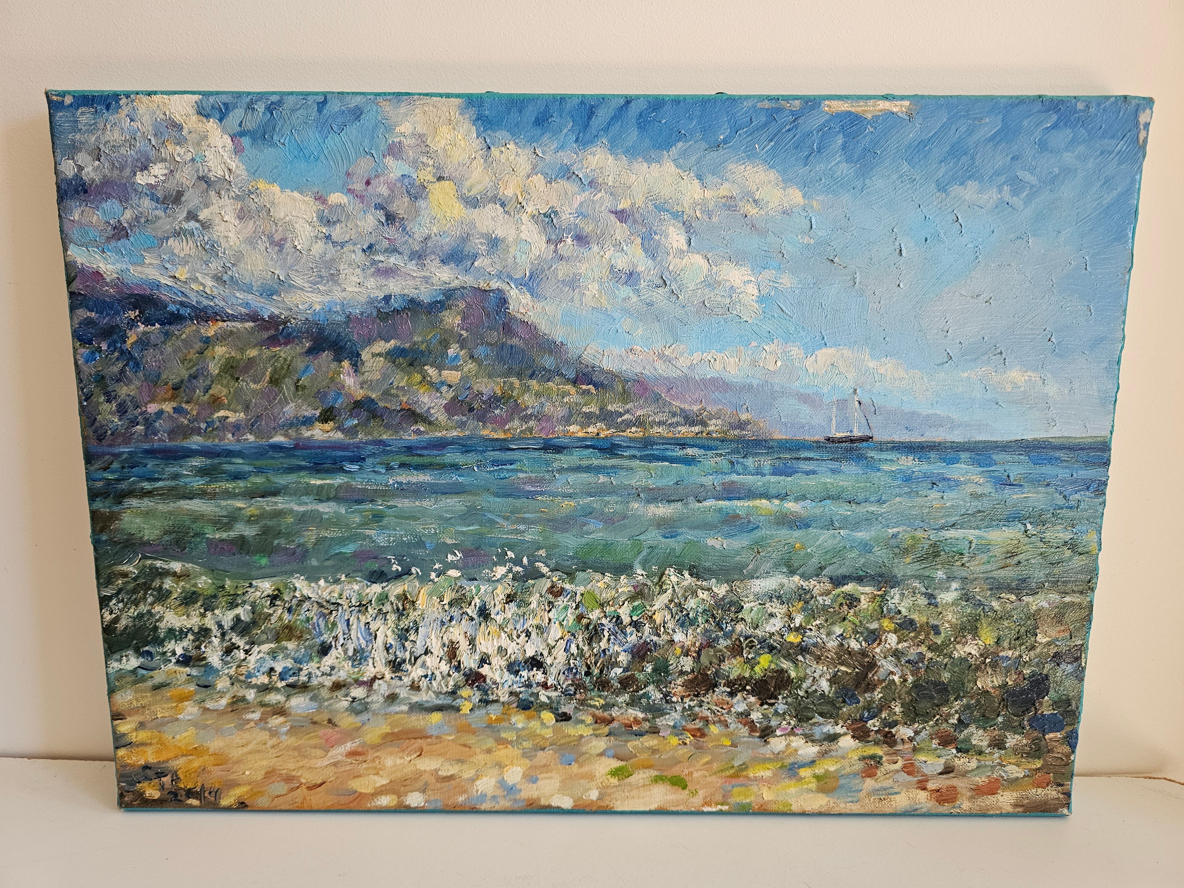 Oil painting on canvas - Seascape Cap Ferrat signed STAS Stanislav Dy