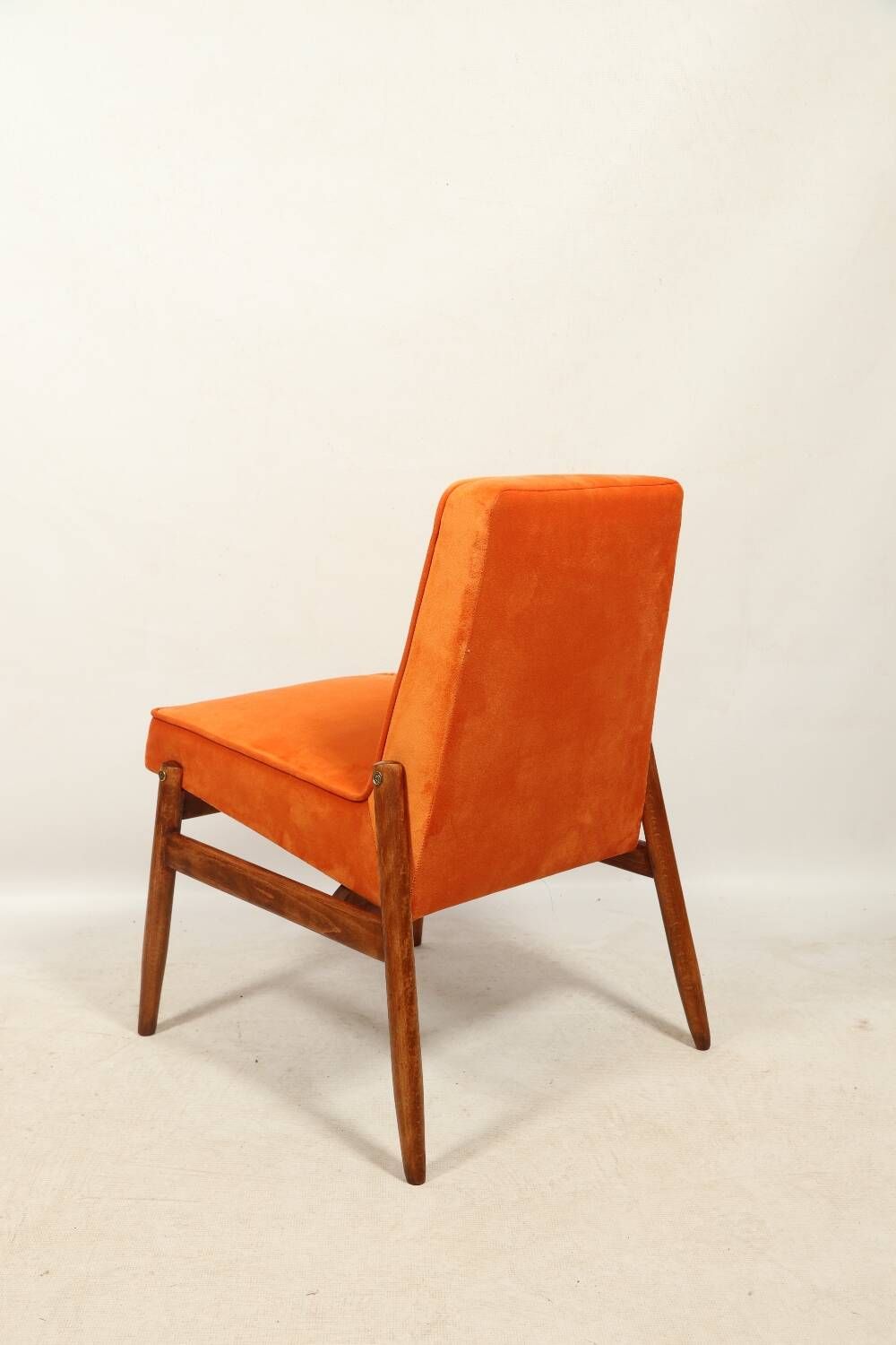 Papaya orange velvet mid century modern 1970s renovated armchair