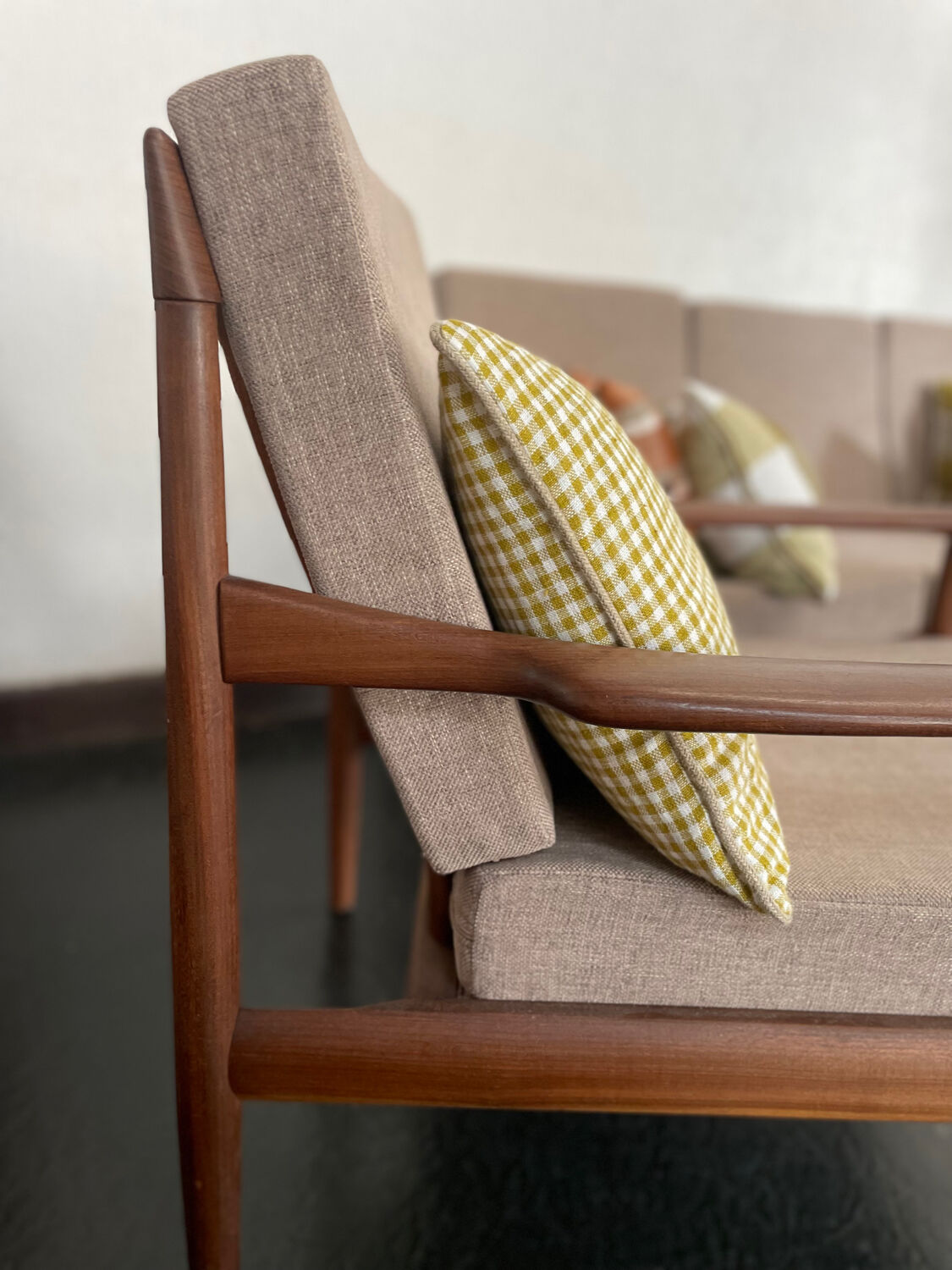 Vintage Scandinavian teak lounge — 3-seater sofa and two armchairs.