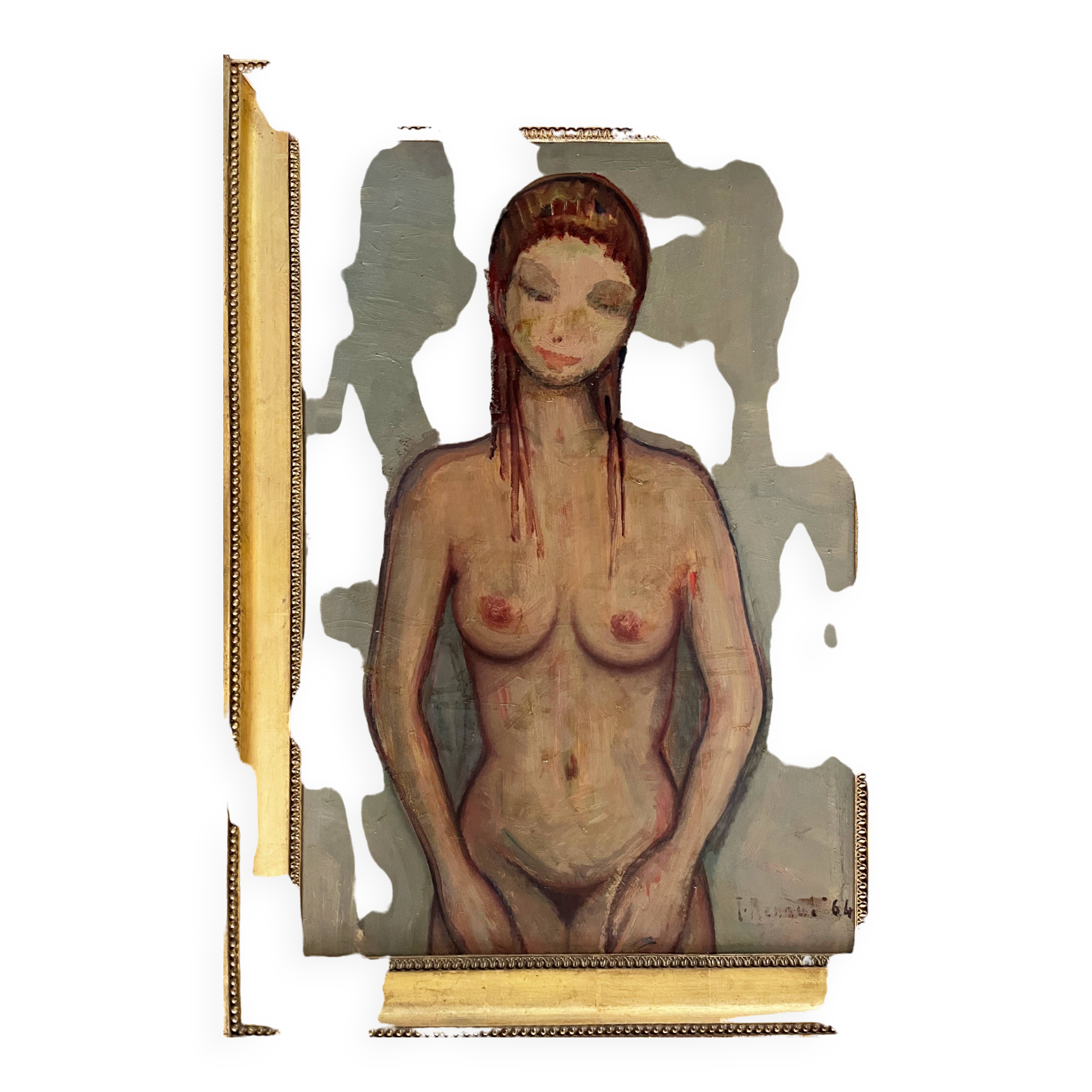 Painting HSP Jean RENAUT (1905-1979) "Model of nude young woman" frame 1964