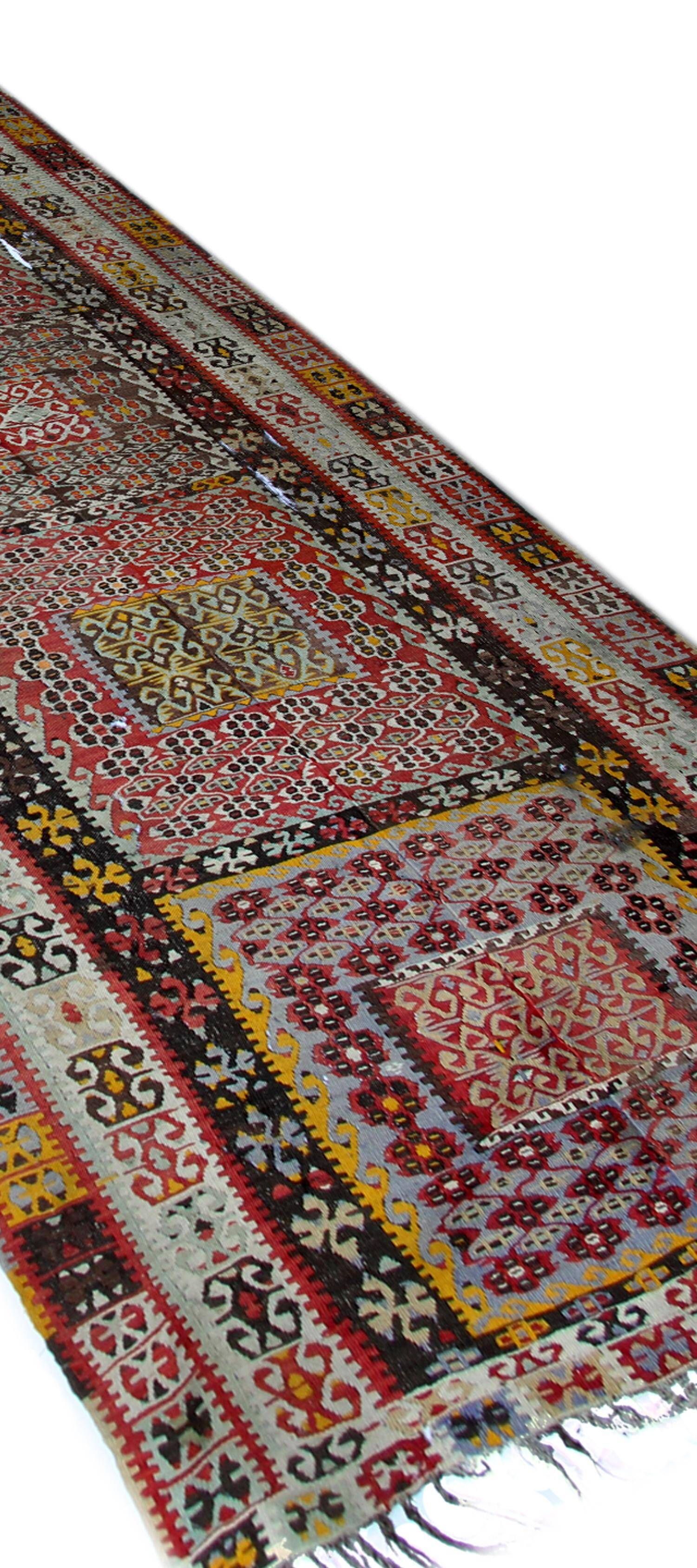 Antique Turkish Kilim Rug Traditional Tribal Runner Hand-Woven