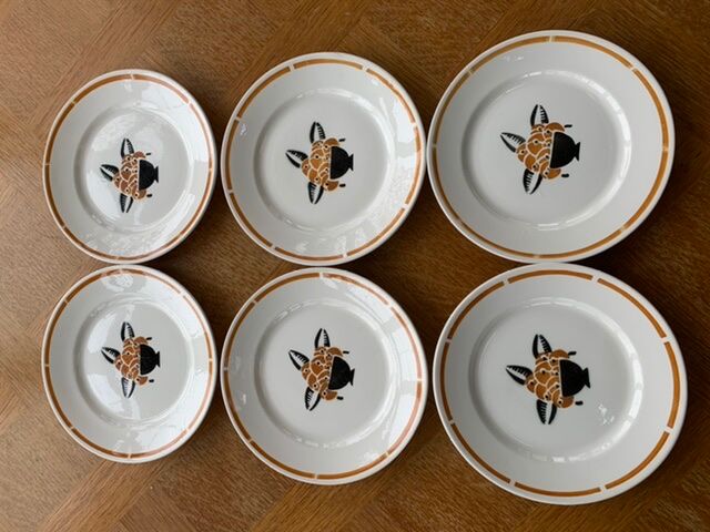 Set of 6 small plates jade model Badonviller art deco