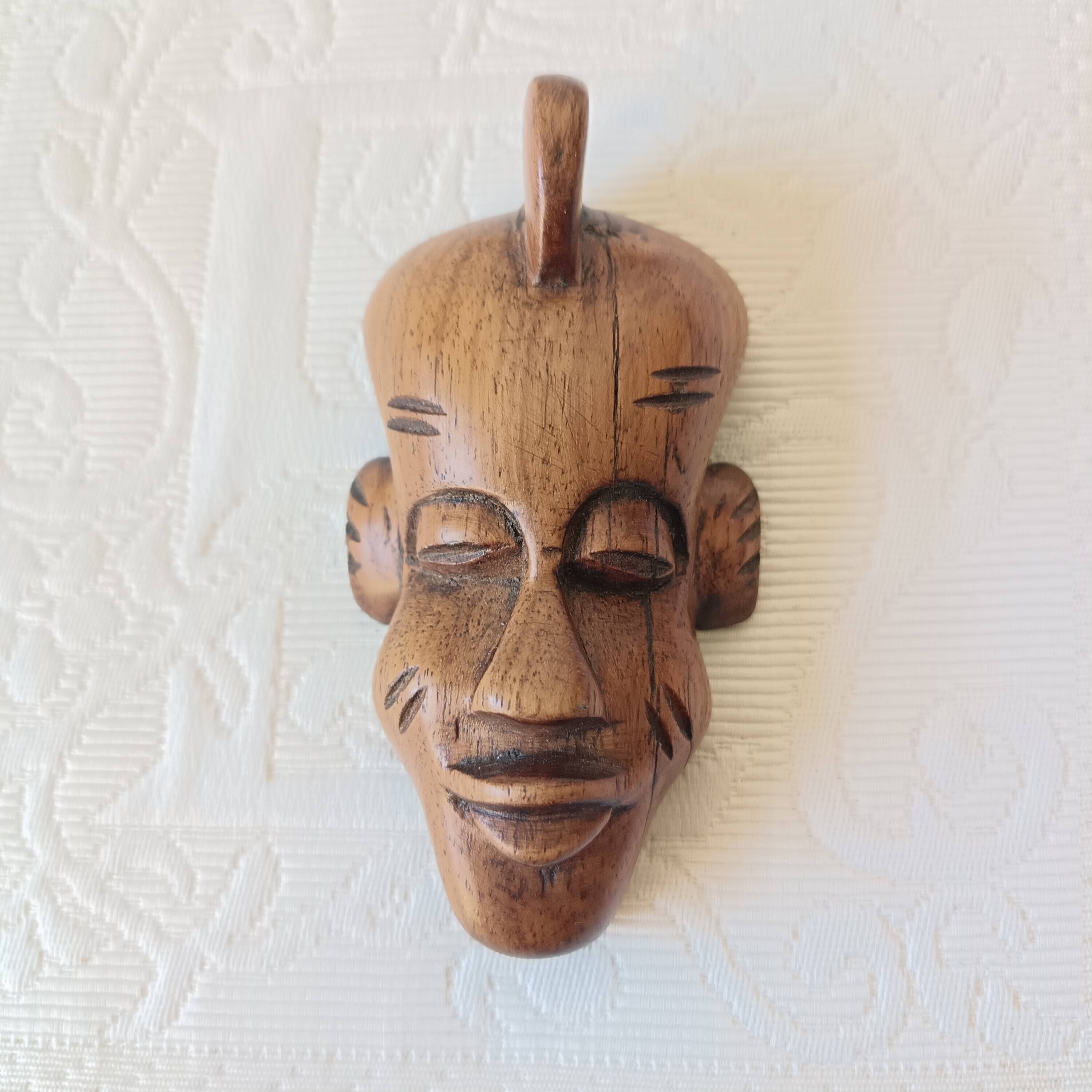 5 small African masks, tribal art, wood carving