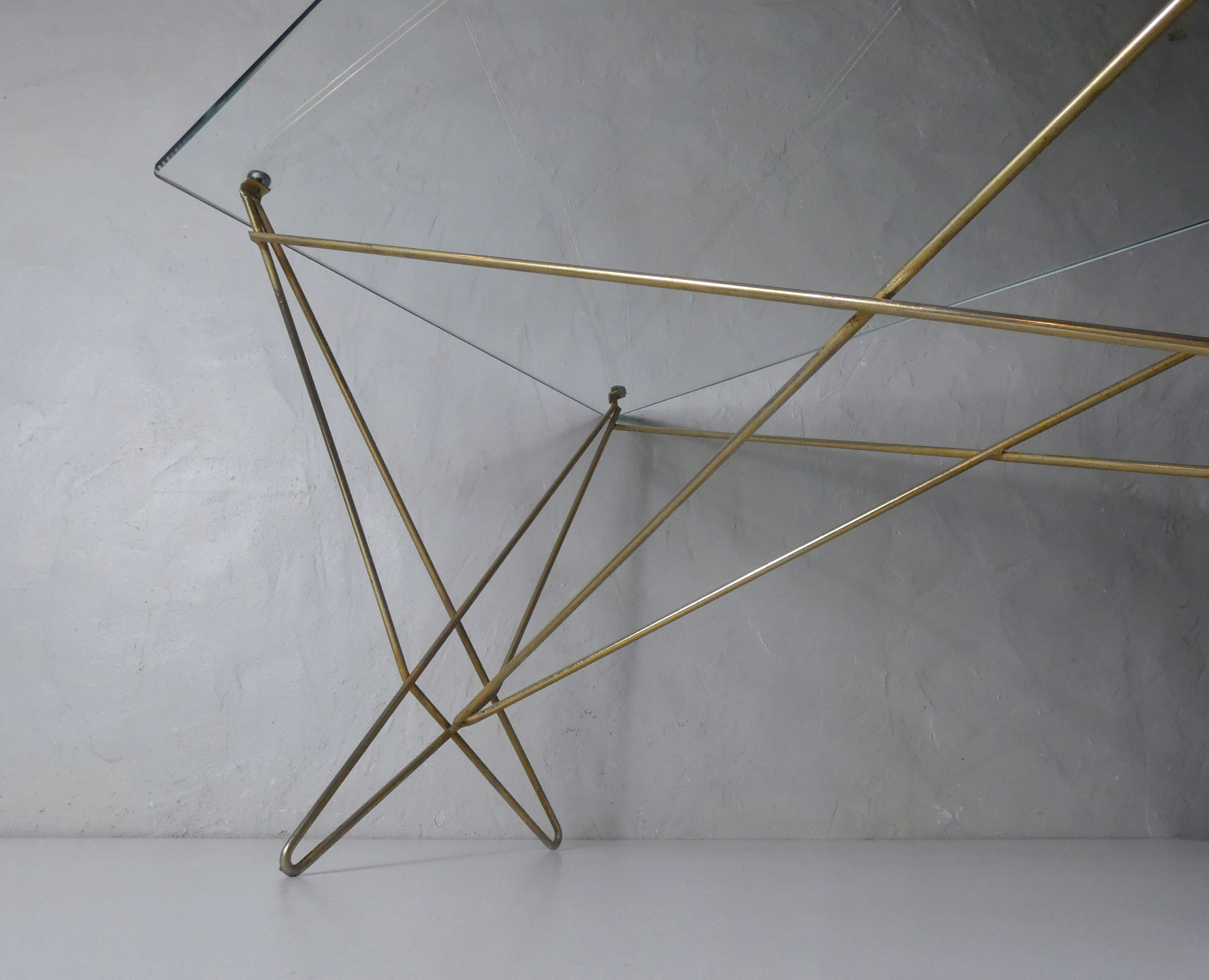 Gold metal coffee table glass tray 50s