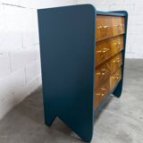 Atypical 1960s Scandinavian chest of drawers in blue Ainhoa Satiné with 4 drawers.