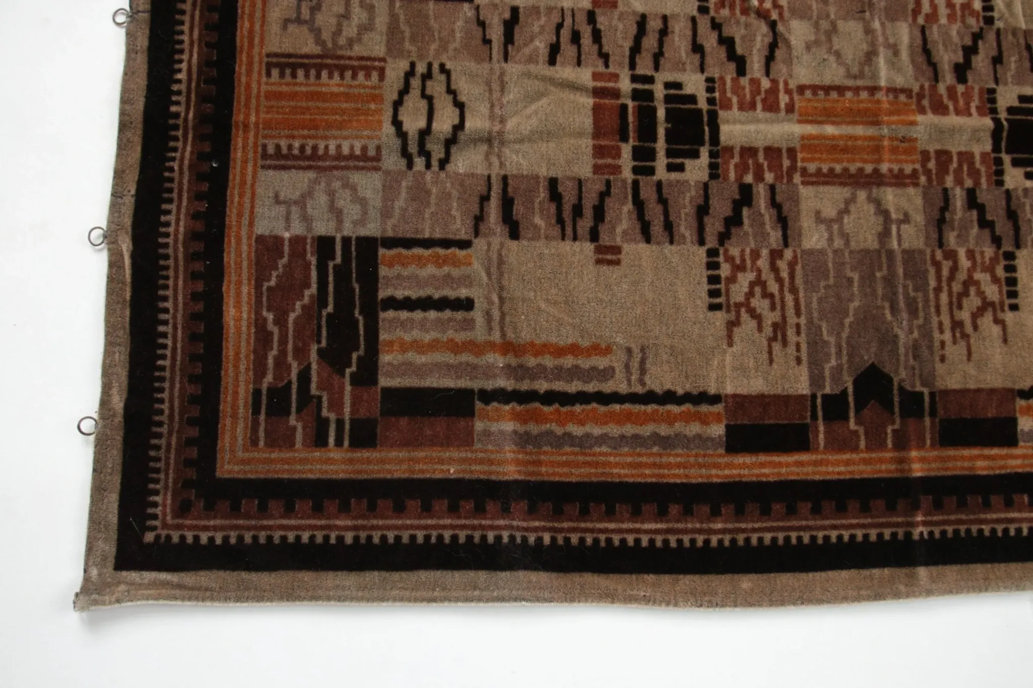 Art deco velour rug with fringes – 1930s, 142 x 91 cm