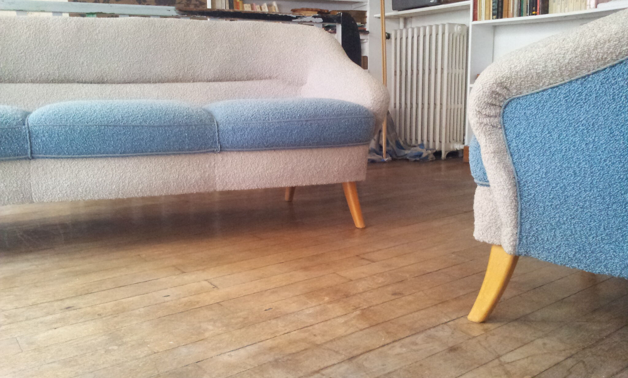 Chair organic 50s Danish blue and beige