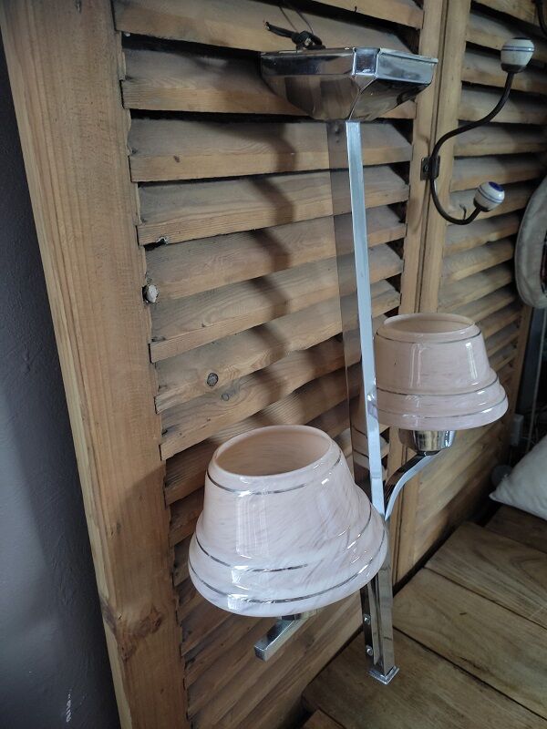 Chandelier support stainless steel globe tulip glass Clichy pink