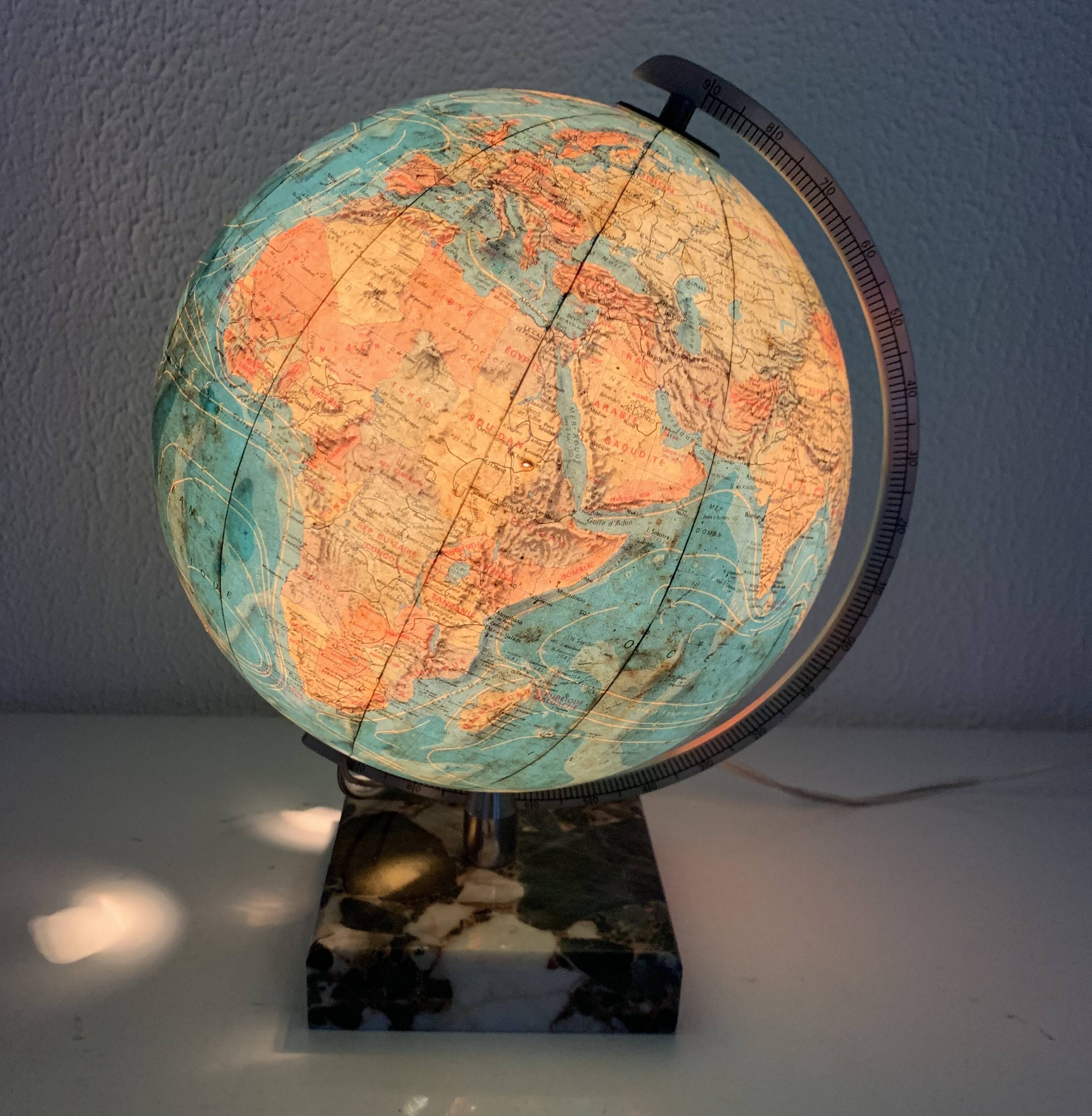 Vintage globe 1976 terrestrial Taride glass marble world map - 30 cm