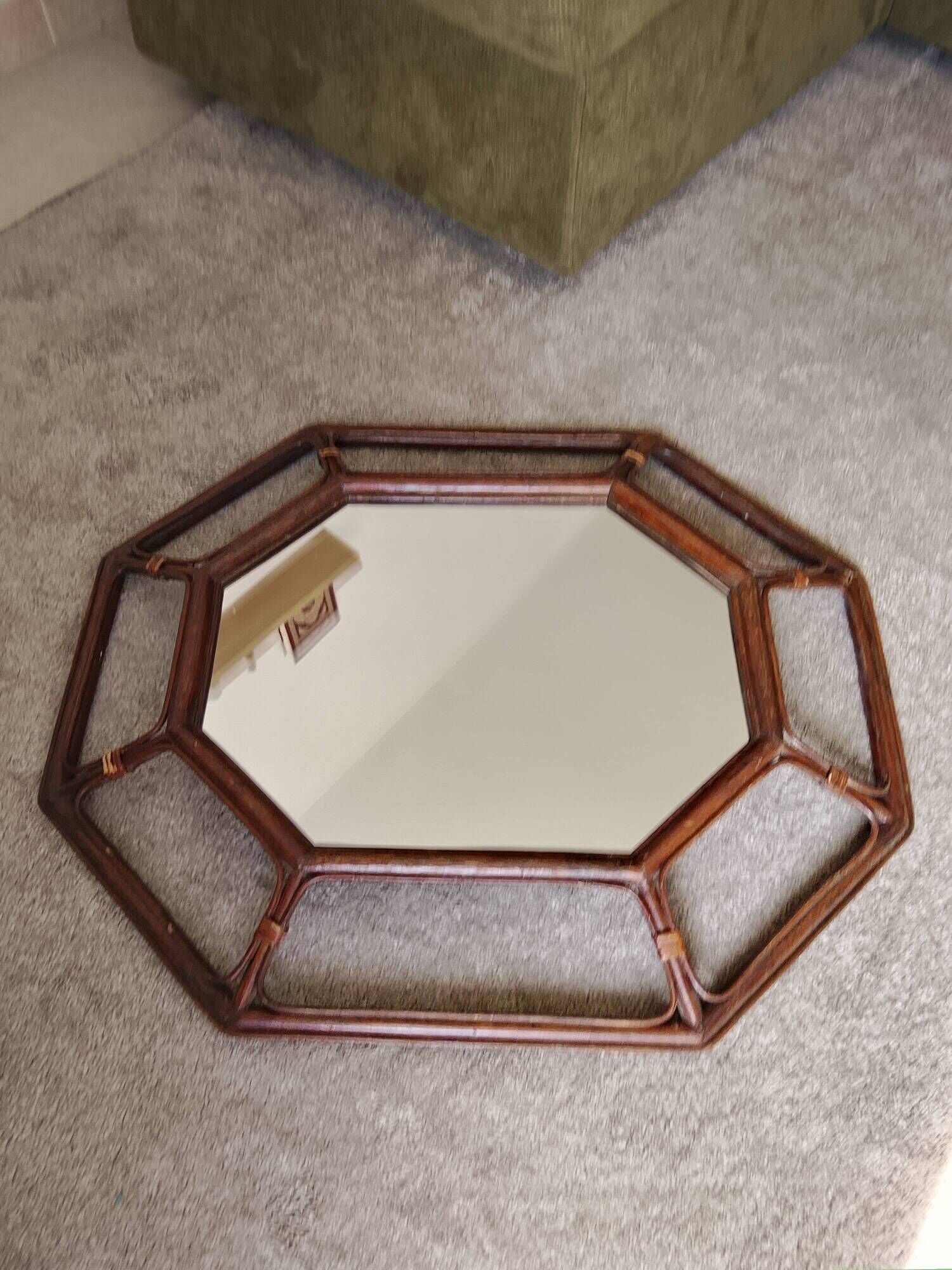 Vintage Italian mirror bamboo and rattan Riviera bohemian chic 1970s