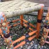wooden stools and rush rope