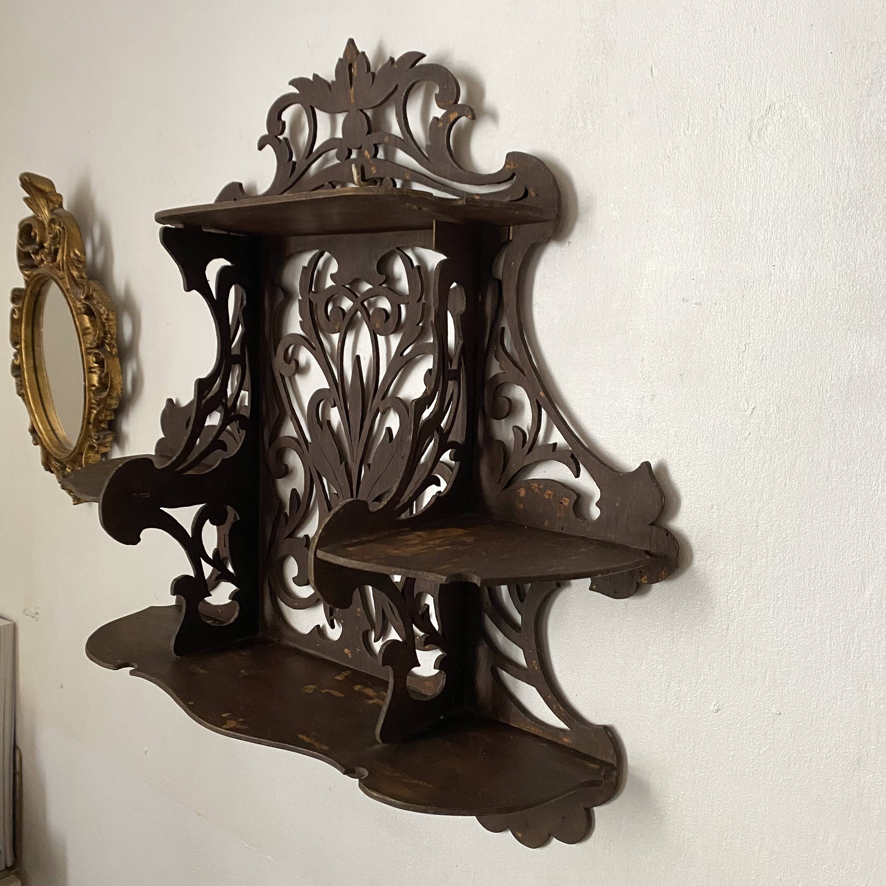 antique Napoleon III wall shelf in openwork wood