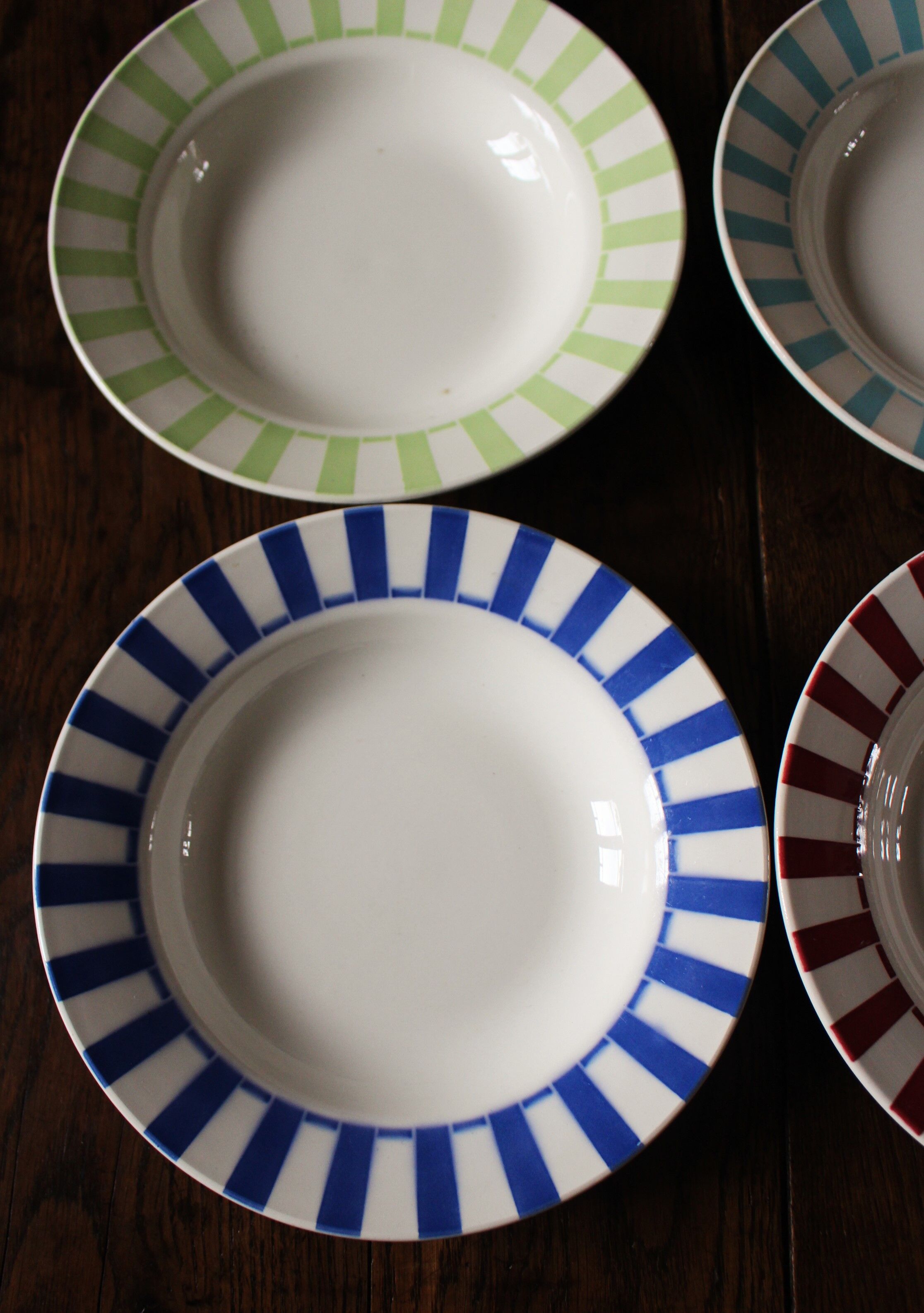 Lot 6 hollow plates Digoin Sarreguemines stripes colors