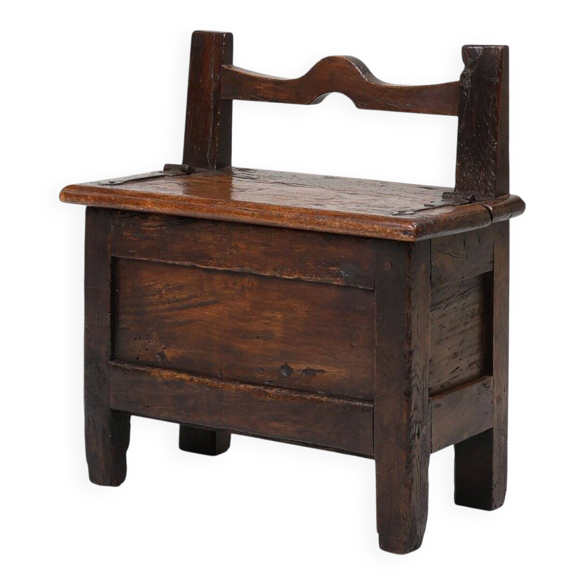 Antique French Wooden Stool with Storage