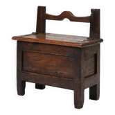 Tabouret en bois français ancien avec rangement