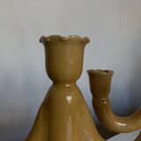 Pair of glazed earthenware candlesticks Pichon Uzès 1960