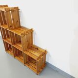 Bookcase vintage pine staircase shelf from the 80s in the style of Maison Regain