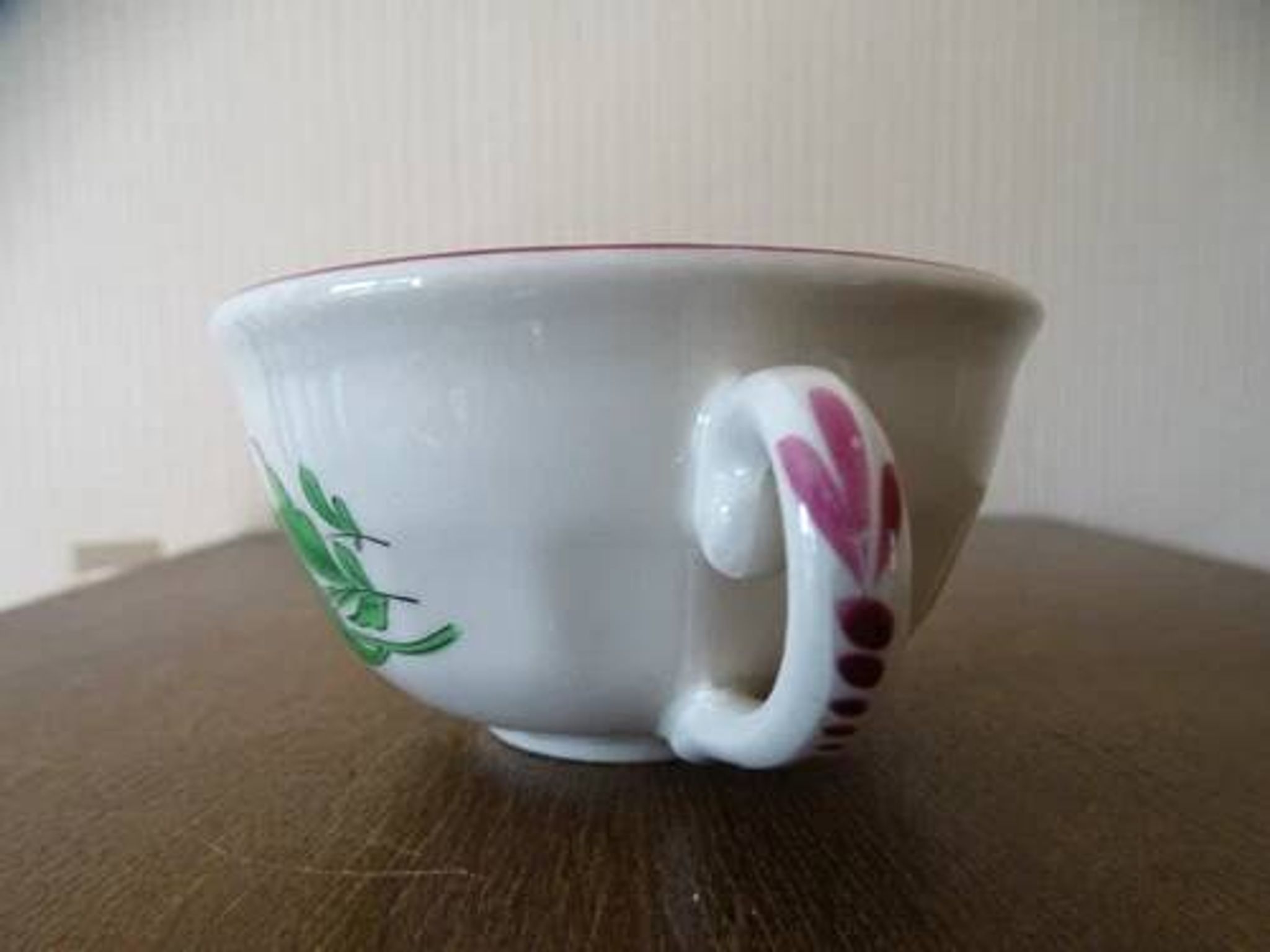 Kg luneville "street lamp" breakfast cup coffee tea earthenware flowers hand-painted - 1