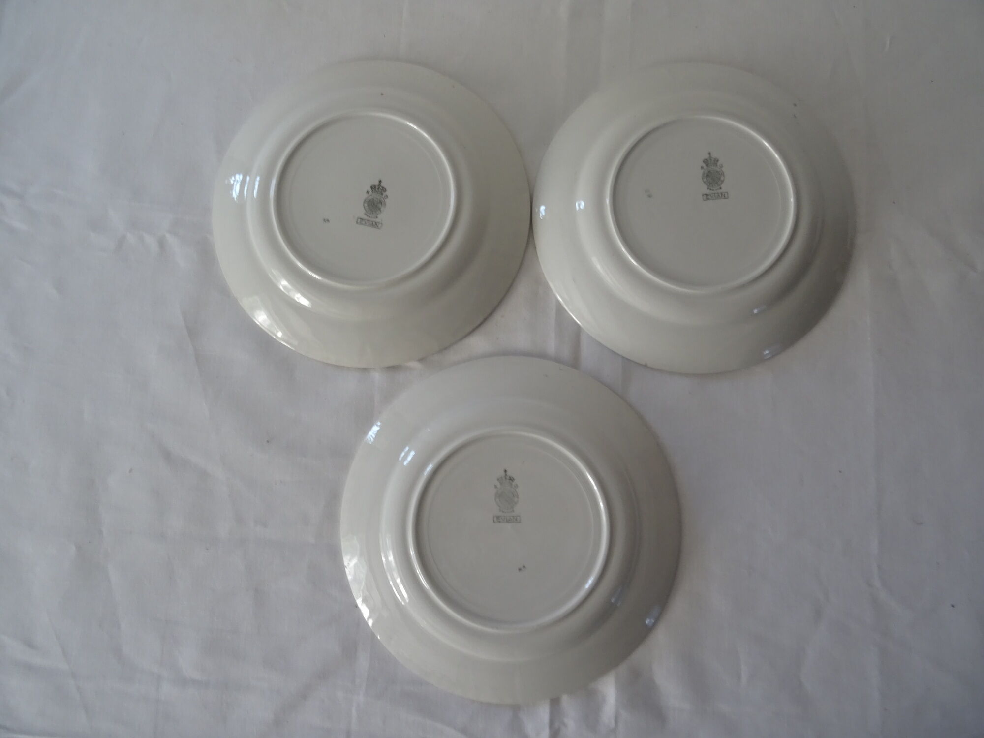 3 EVIAN flat plates old earthenware 482112 Luneville pink blue