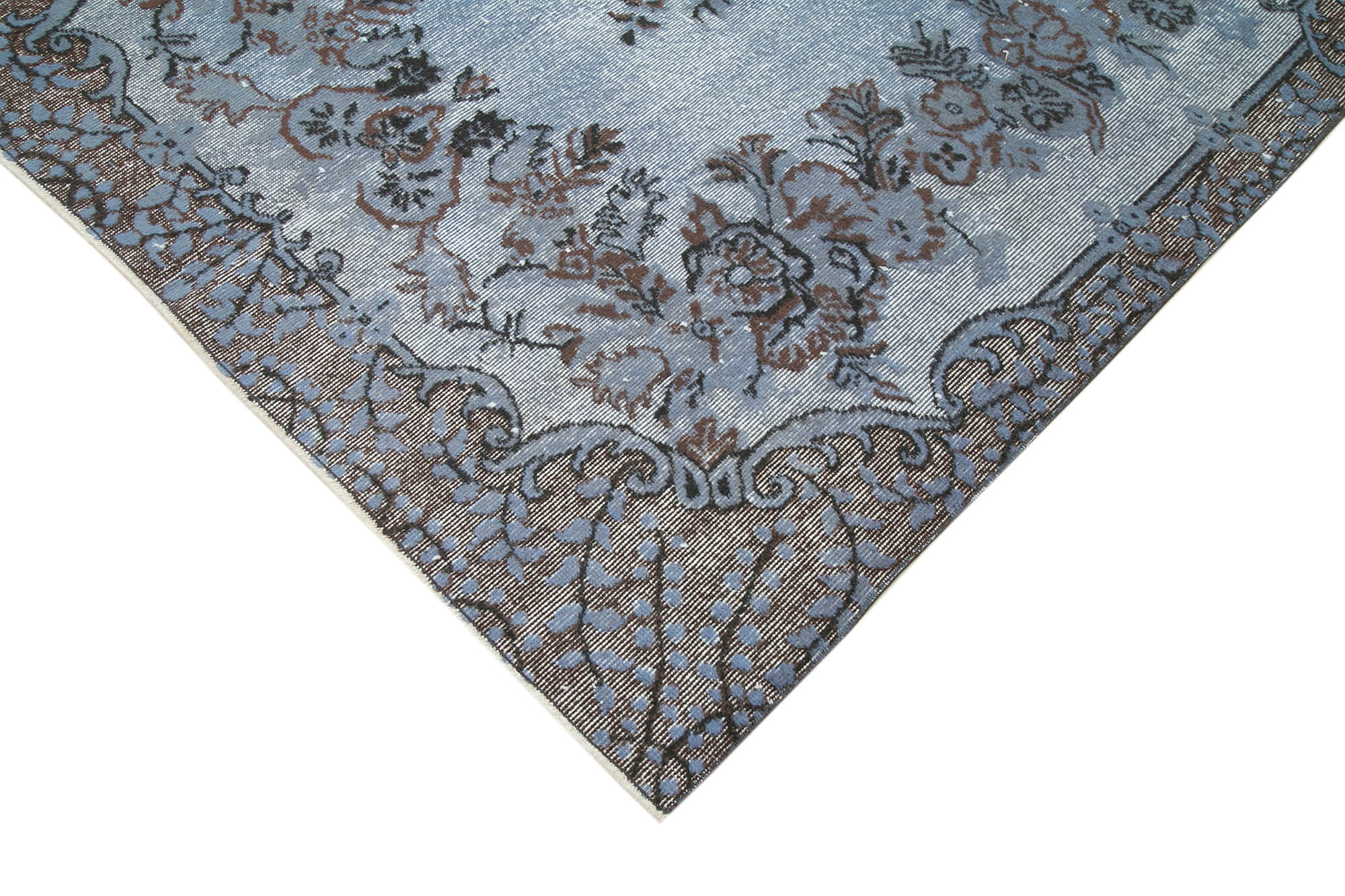 Handmade distressed oriental 1980s 164 cm x 282 cm blue rug