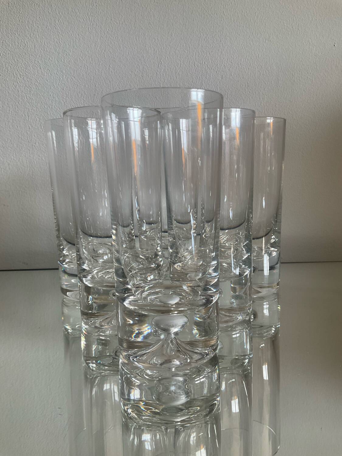 Set of 6 Kosta Boda aperitif glasses with bubbled stem