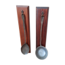 2 ladle tin and their wooden base