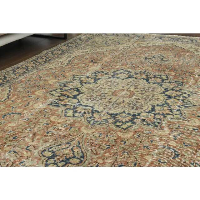 Tapis vintage turc Oushak fait main en laine et coton, années 1970