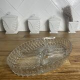 Vintage crystal appetizer tray with geometric pattern