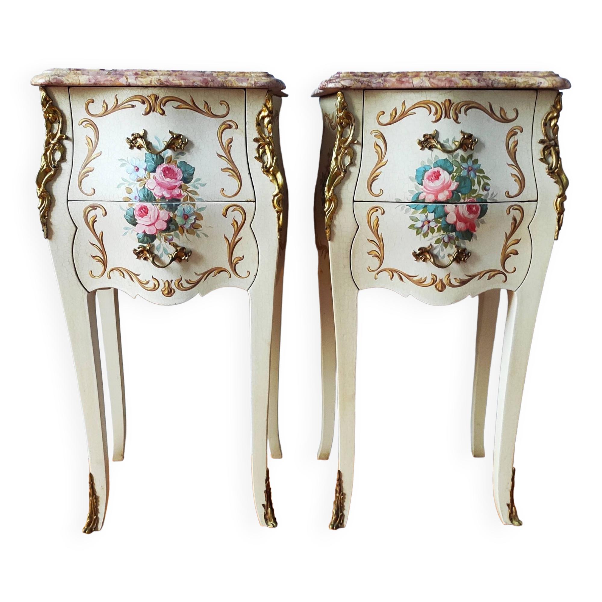 Pair of painted Louis XV style bedside tables