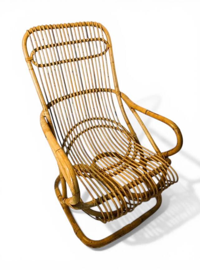 Vintage bamboo rattan armchair Tito Agnoli circa 1960