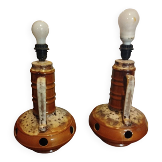 Pair of Fat Lava Mid-Century Ceramic Lamps, Germany, 1960s